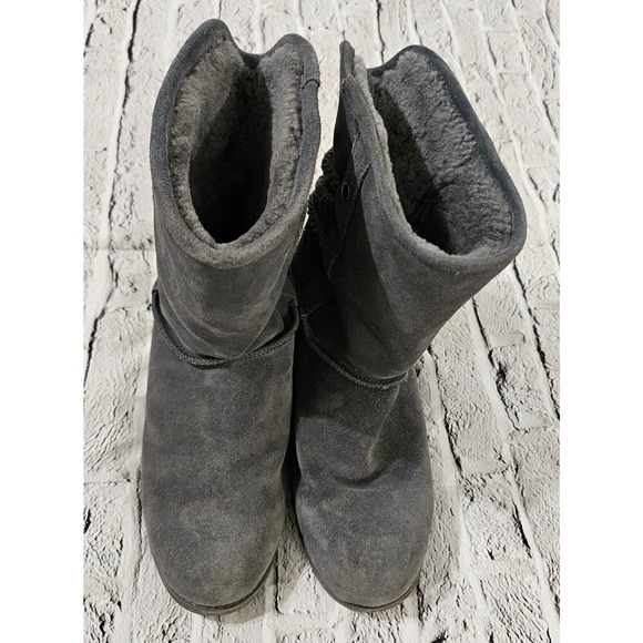 Abeo Blaine Suede Sheepskin Mid Gray Calf Boots WOMENS SIZE 10 - Picture 2 of 14
